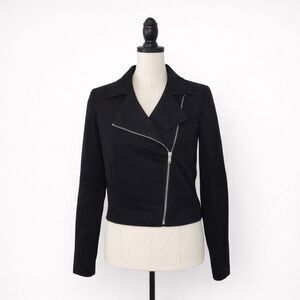 Black Moto Jacket XS | Cropped Biker Style Zip Jacket